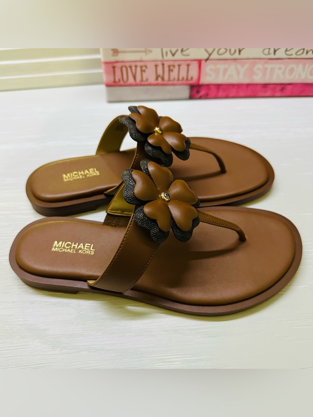 Michael Kors Callie Embellished Signature Logo Trim Thong Sandal - Picture 5 of 8